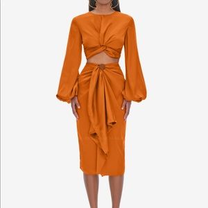 ANDREA IYAMAH Behati Satin Drape Midi Skirt